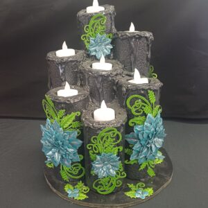 Gothic Floral LED Candle Display – Handmade Tiered Centerpiece